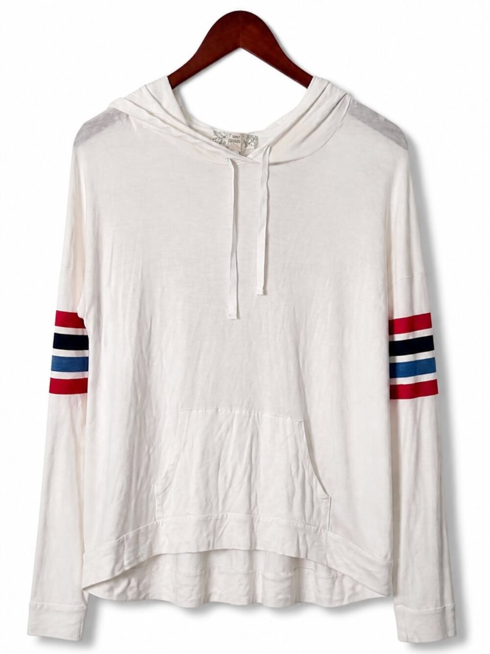 Pink Republic White Striped‑Sleeve Hoodie – Size M
